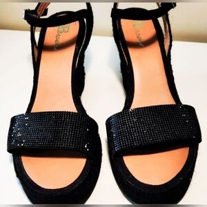 Browns Womens Shoes 38/7.5 Black Wedges Sandals NEW